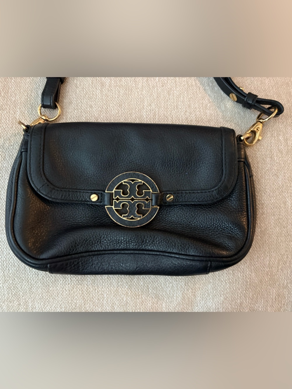 Tory Burch Black Leather Logo Crossbody